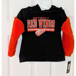 Detroit Red Wings Hoodie Toddler 3T Black Red Orange Sherpa Sleeves‎ NHL NEW